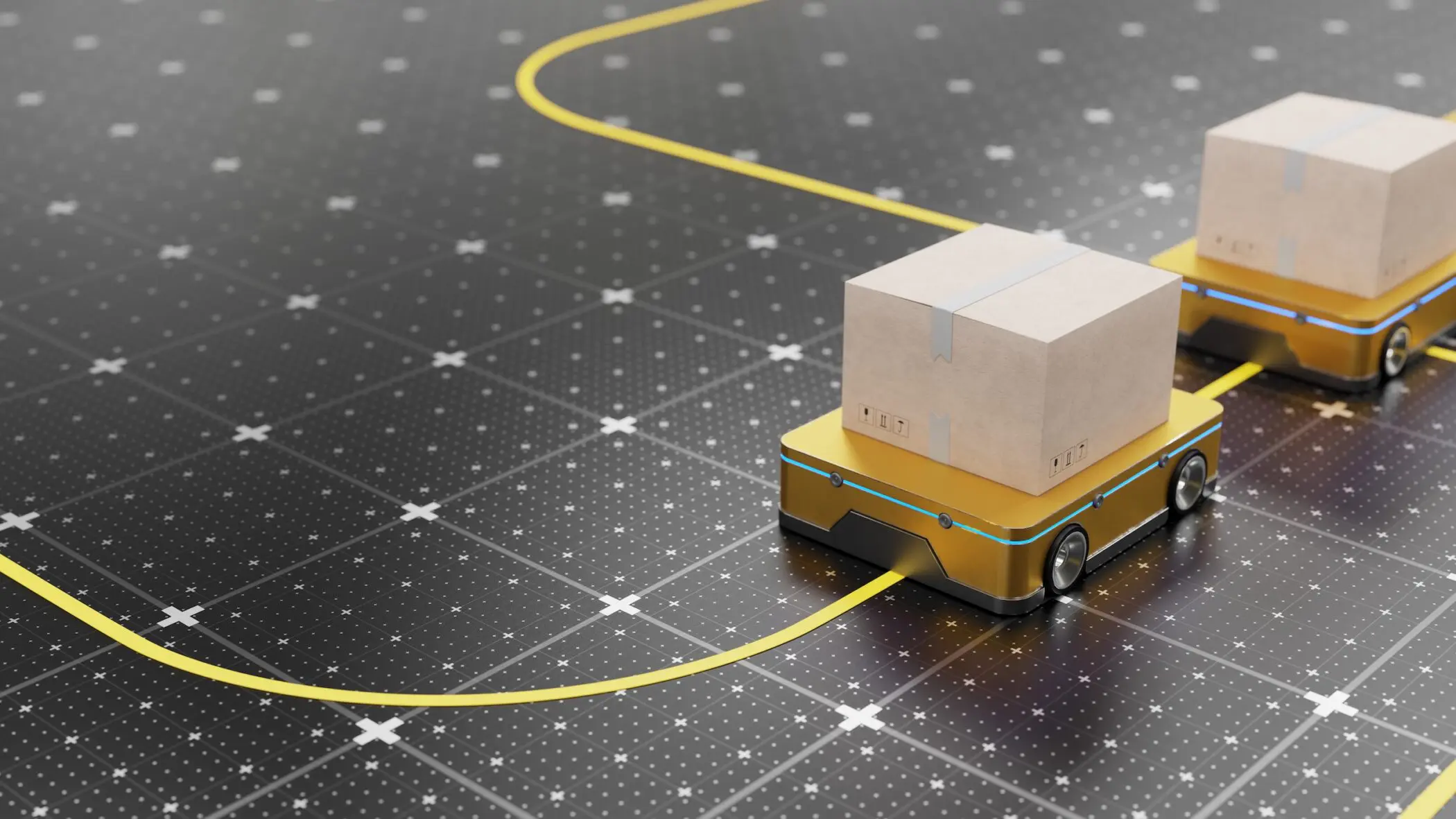 13CS-automated-vehicles-goods-products-packaging-agv-robots-delivering-cardboard-boxes-logistics