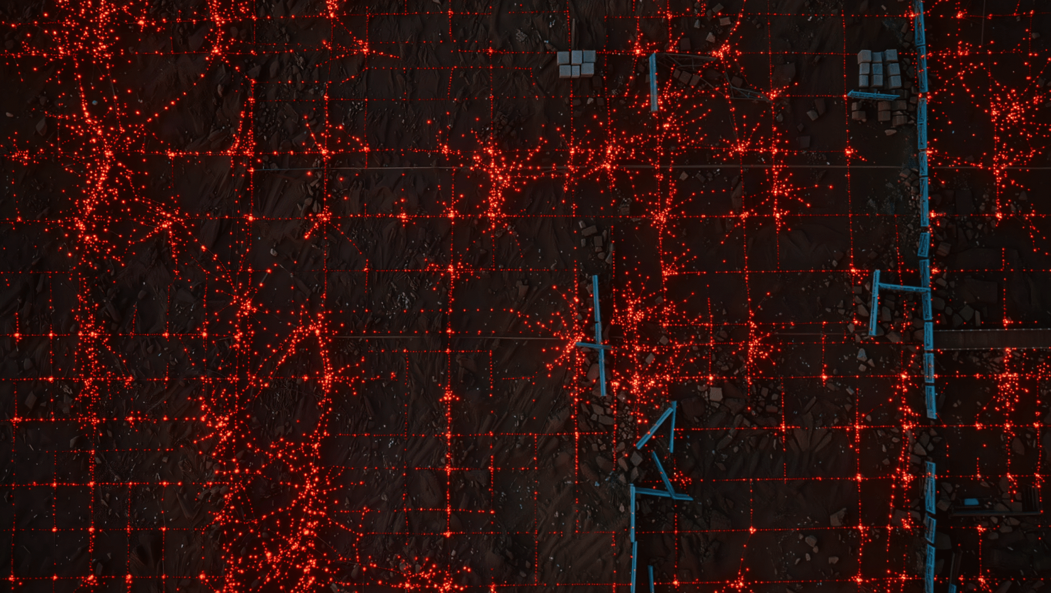 Photorealistic visualization of expanding cyber vulnerabilities across a dark network grid in 2024